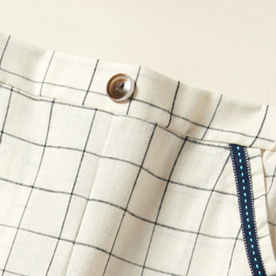 Kid Boy Casual Button design Plaid Pants with Pocket Beige big image 4