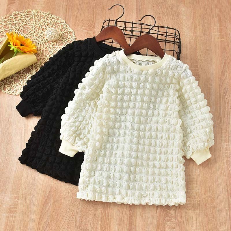 Toddler Girl Solid Color Waffle Textured Sweatshirt Dress White