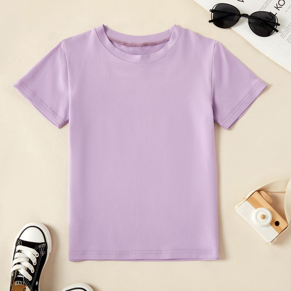 Kid Boy/ Kid Girl Casual Solid Color Round-collar Short-sleeve Tee Purple