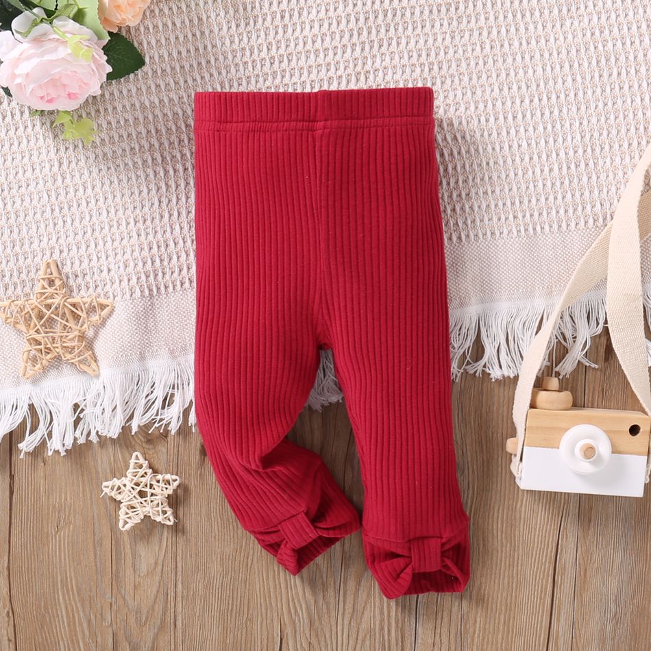 Baby Girl Solid Rib Knit High Waist Leggings Red big image 1