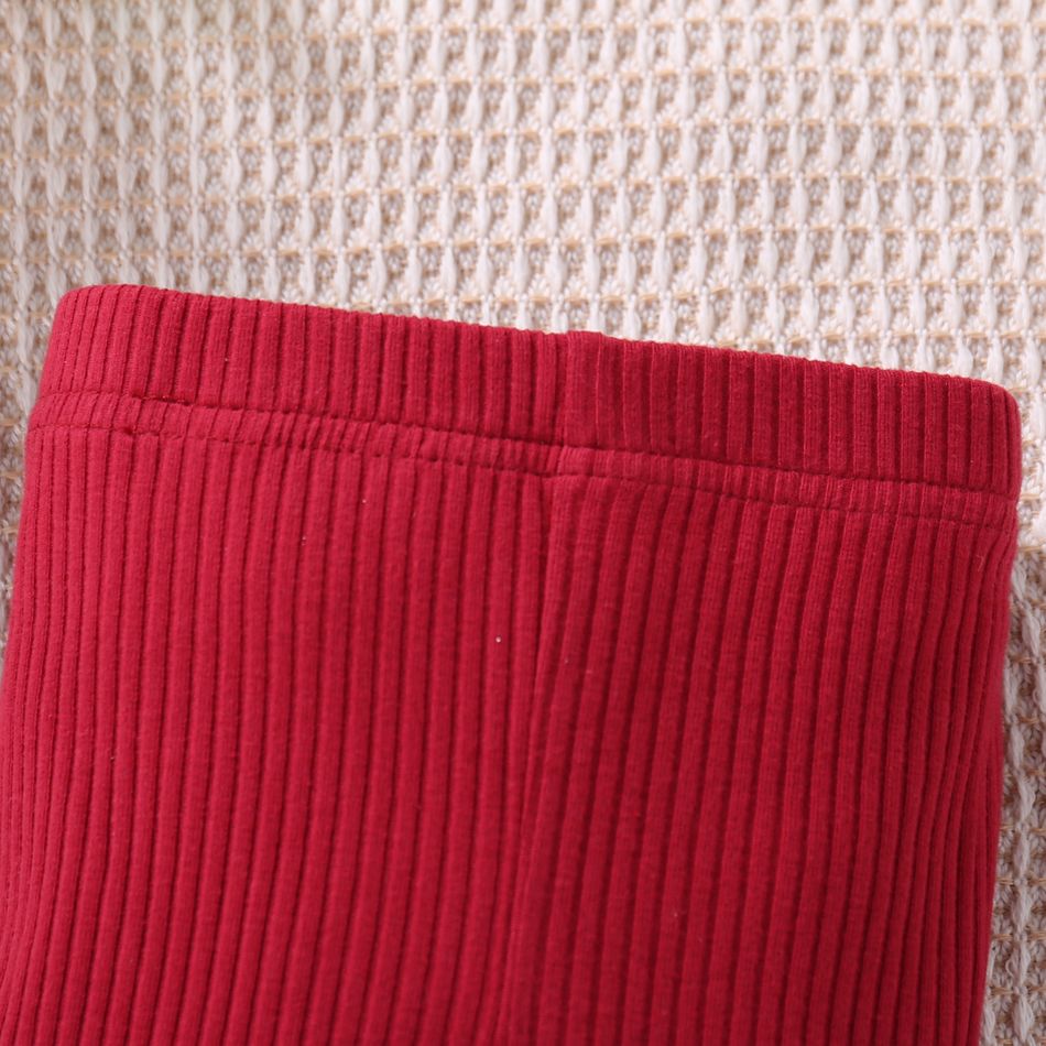 Baby Girl Solid Rib Knit High Waist Leggings Red big image 4