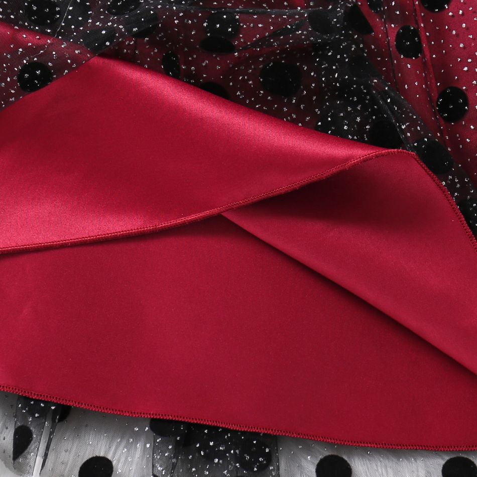 Kid Girl 3D Bowknot Design Polka dots Mesh Splice Sleeveless Party Dress Red big image 6