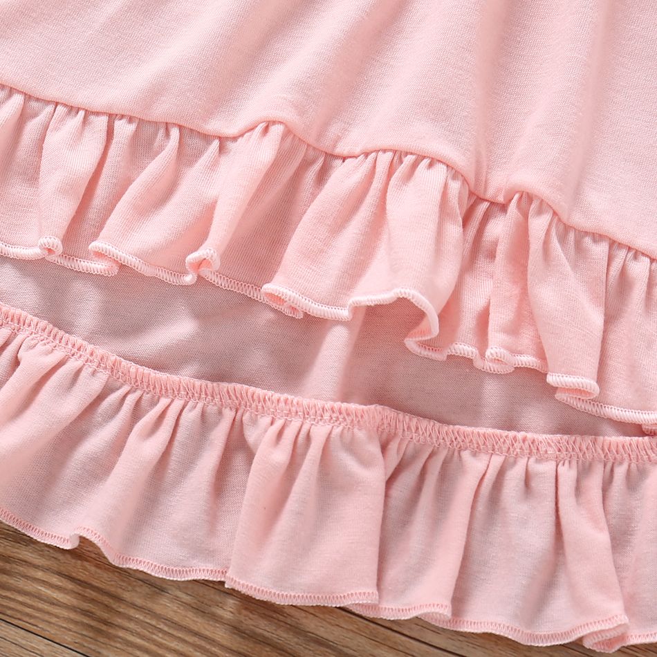 2pcs Kid Girl Ruffled Heart Embroidered Long-sleeve Tee and Floral Print Leggings Set Pink big image 4