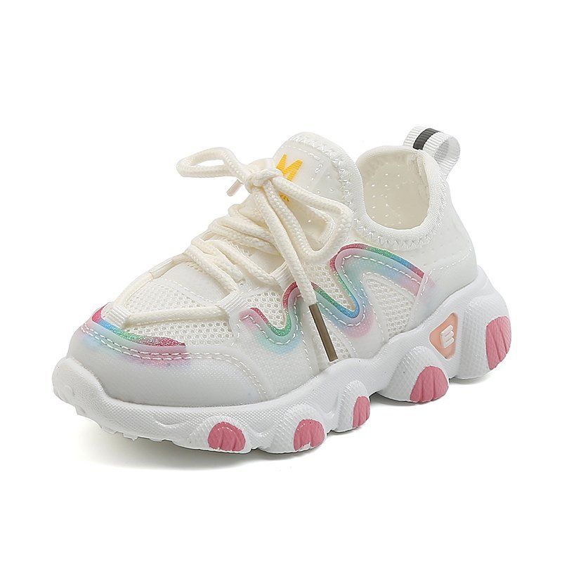 Toddler / Kid Colorful Mesh Lace-up Casual Sneaker White