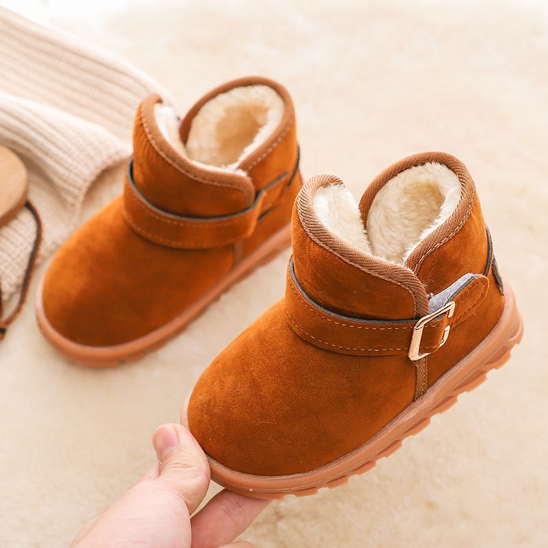 Botas para criança pequena/criança com forro em fleece, fechamento com velcro e sem estampa Castanho big image 2