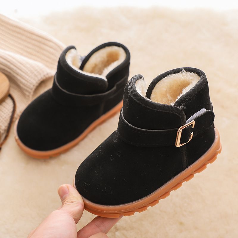 Toddler / Kid Solid Color Velcro Closure Fleece-lining Boots Brown big image 3