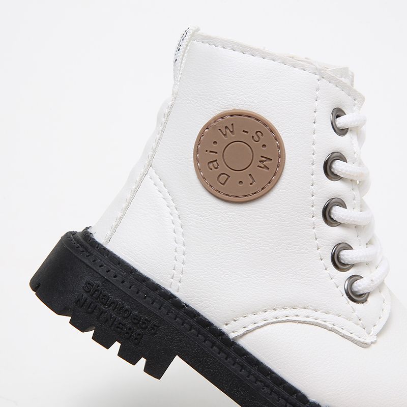 Toddler / Kid Solid Lace-up Fleece-lining  Casual Boots White big image 3
