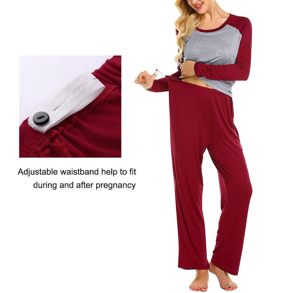 Cozy Solid Long-sleeve  Nursing Pajamas Burgundy big image 6