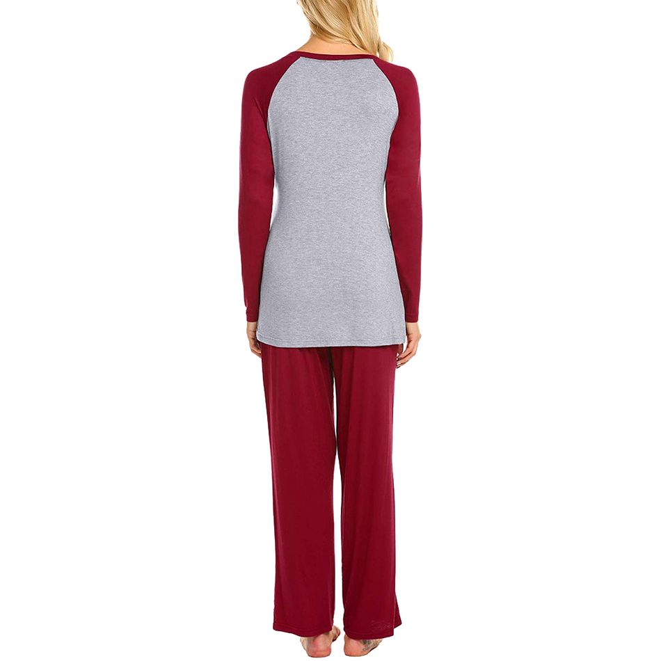 Pijama de amamentação Casa Básico Cor sólida Cor sólida Costuras de tecido Malha 2 unidades Borgonha big image 7