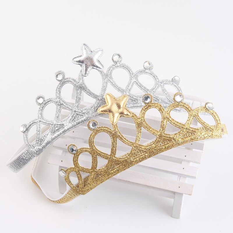 Kids Solid Color Stars Crown Headband Party Crown Headband Ornament Gold big image 2