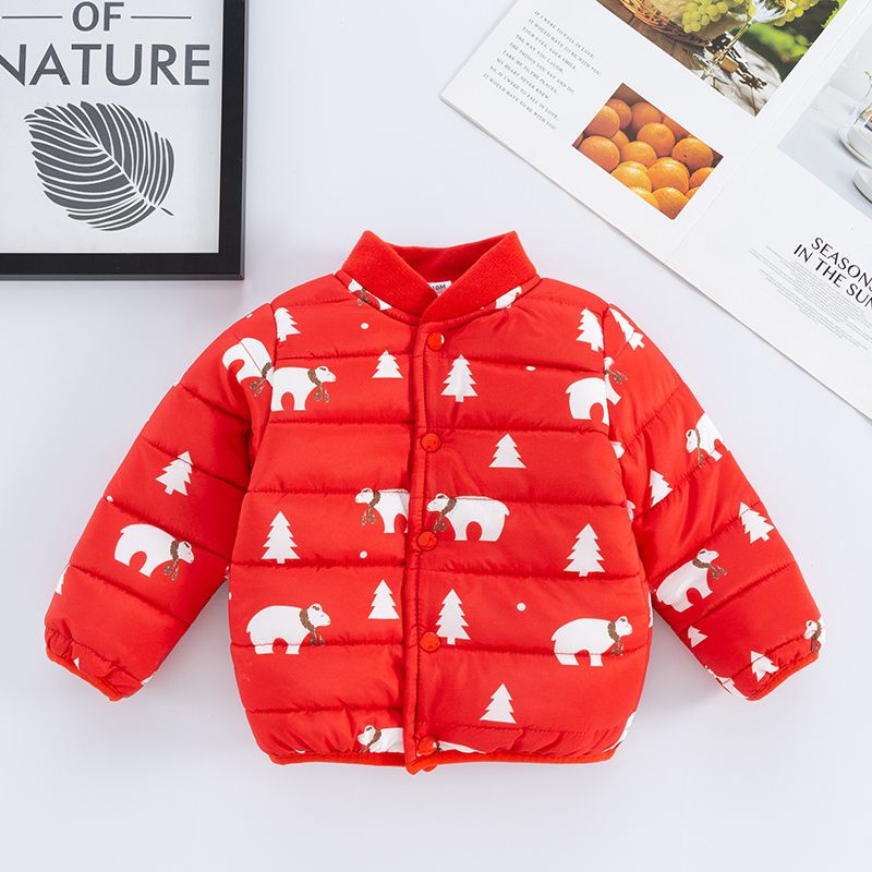 Polar Bear and Tree Print Long-sleeve Baby Coat Jacket Red