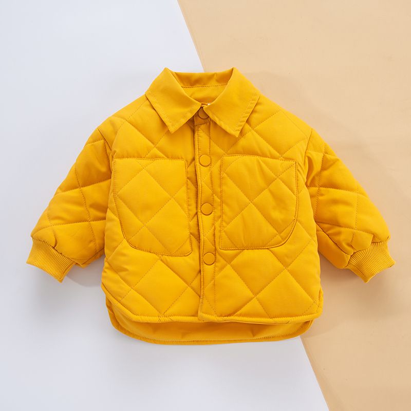 Baby Solid Thickened Lined Lapel Long-sleeve Quilted Outwear Jacket Ginger