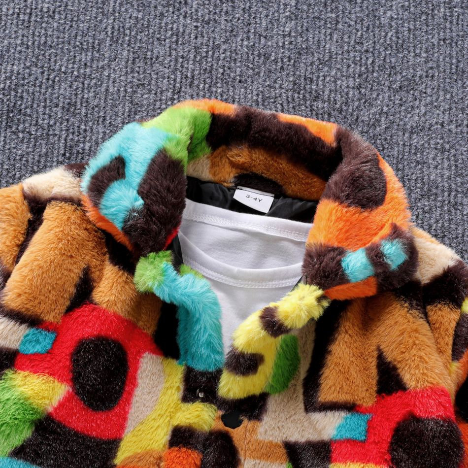 Toddler Boy Letter Allover Print Lapel Collar Fleece Jacket Multi-color big image 3
