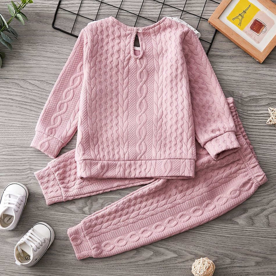 2 Stück Kleinkinder Mädchen Spitze Süß Sweatshirt-Sets rosa big image 2