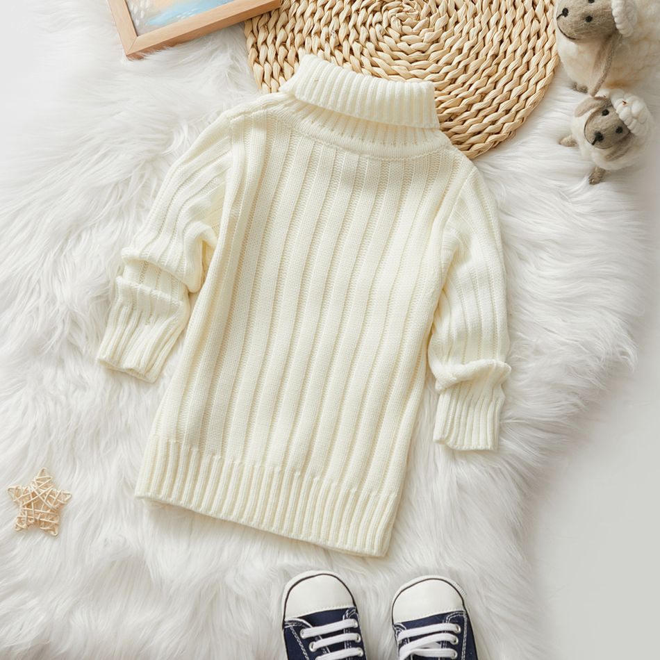Toddler Girl/Boy Turtleneck Ribbed Knit Sweater White big image 2