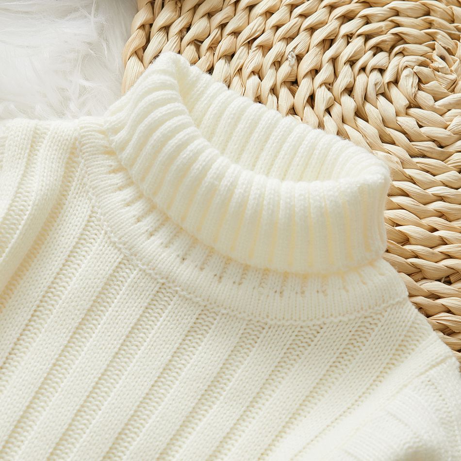Toddler Girl/Boy Turtleneck Ribbed Knit Sweater White big image 3