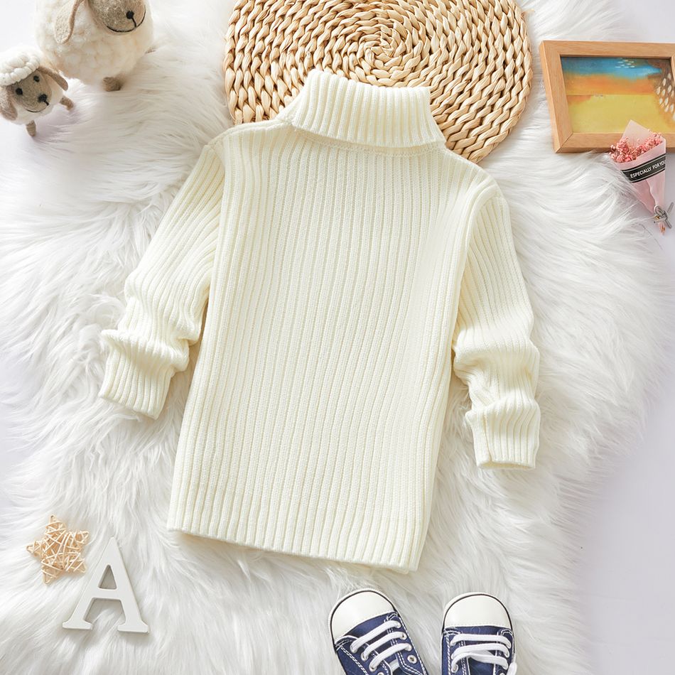 Toddler Girl/Boy Solid Cable Knit Turtleneck Sweater White big image 2
