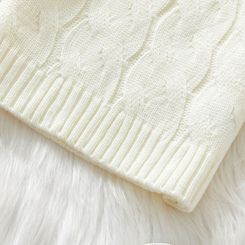 Toddler Girl/Boy Solid Cable Knit Turtleneck Sweater White big image 5