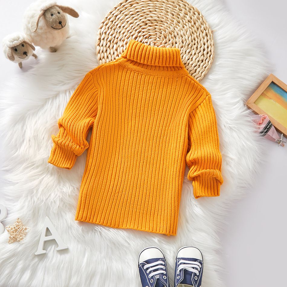 Toddler Girl/Boy Solid Cable Knit Turtleneck Sweater Yellow big image 2