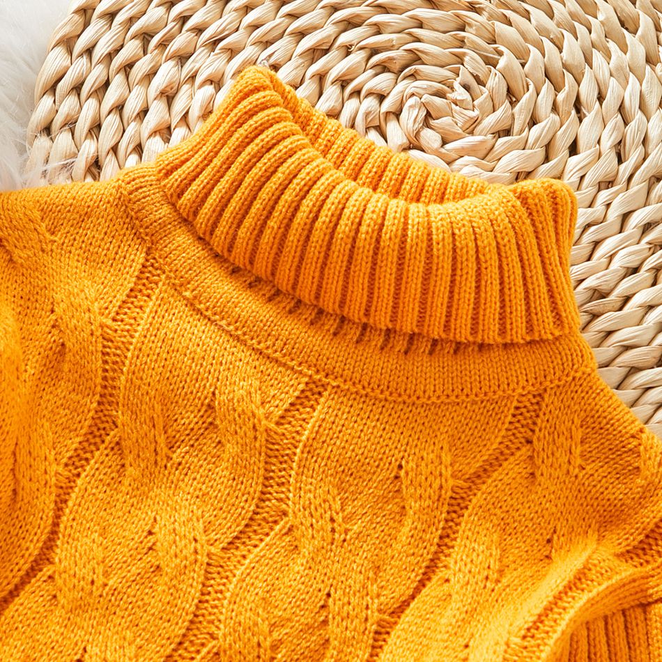 Toddler Girl/Boy Solid Cable Knit Turtleneck Sweater Yellow big image 3