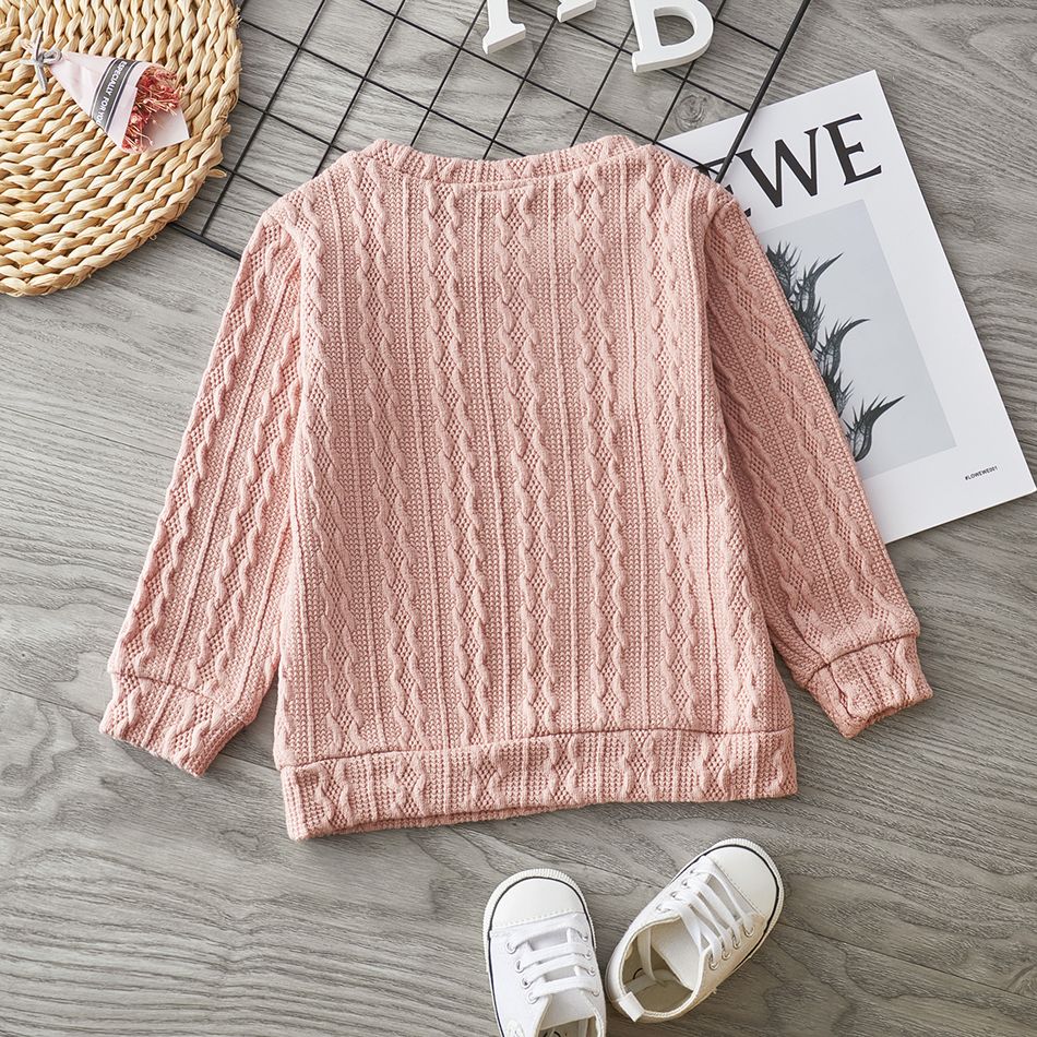 Toddler Girl Solid Casual Cable Knit Sweater Pink big image 2