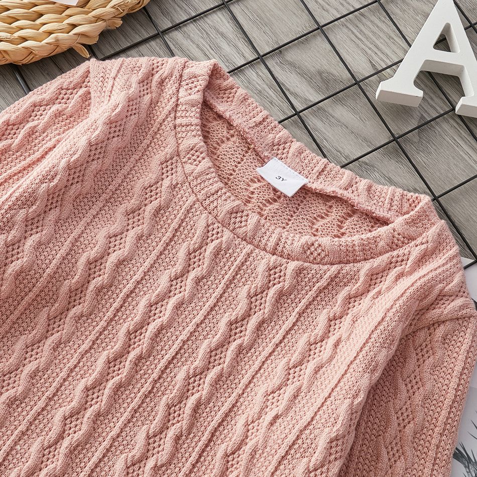 Toddler Girl Solid Casual Cable Knit Sweater Pink big image 4