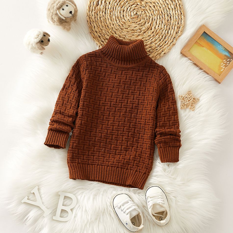 Toddler Boy/Girl Turtleneck Textured Sweater Brown
