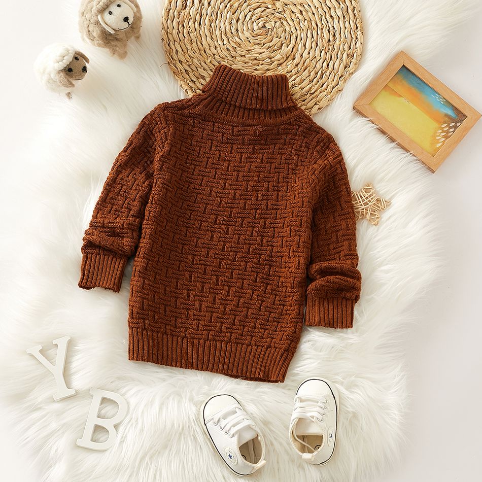 Toddler Boy/Girl Turtleneck Textured Sweater Brown big image 2