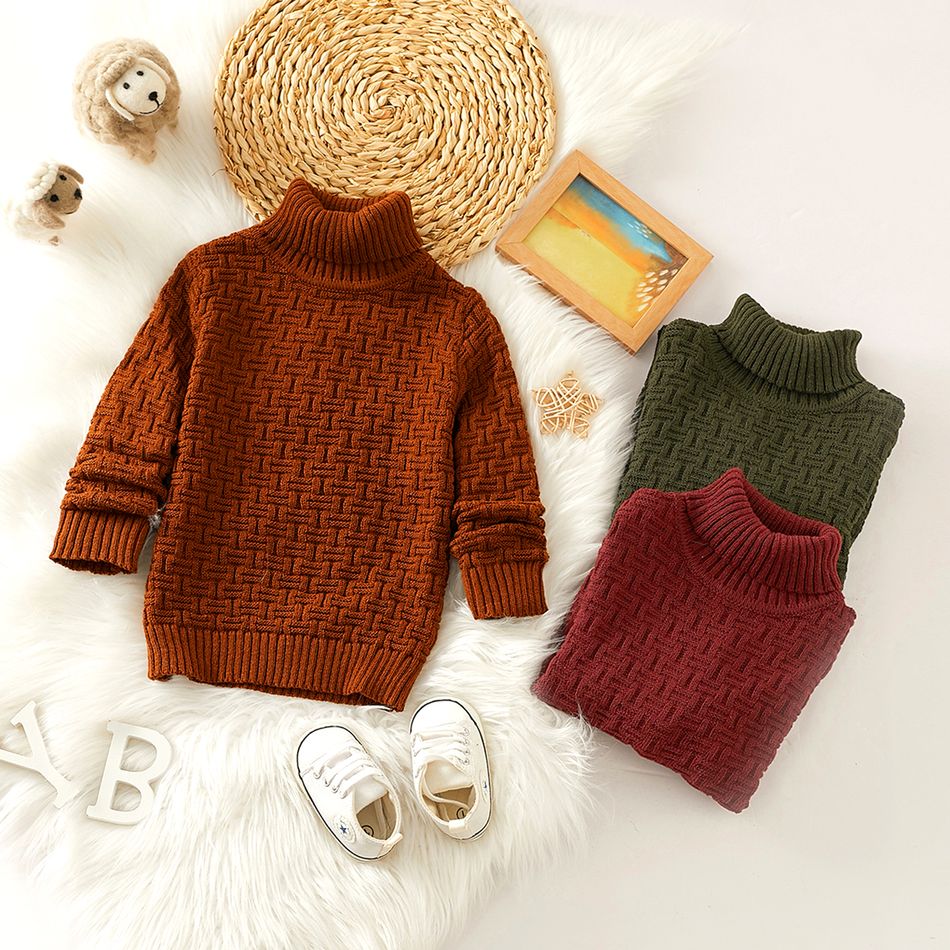Toddler Boy/Girl Turtleneck Textured Sweater Brown big image 7