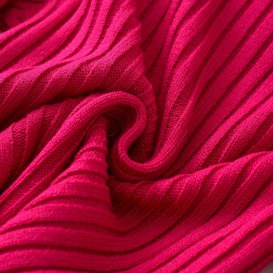 Toddler Girl Turtleneck Solid Color Ribbed Knit Sweater Hot Pink big image 5