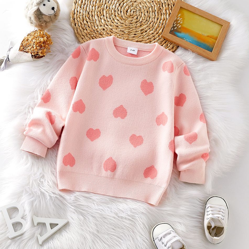 Toddler Girl Sweet Heart Pattern Pink Knit Sweater Pink big image 1