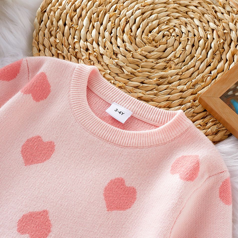 Toddler Girl Sweet Heart Pattern Pink Knit Sweater Pink big image 2
