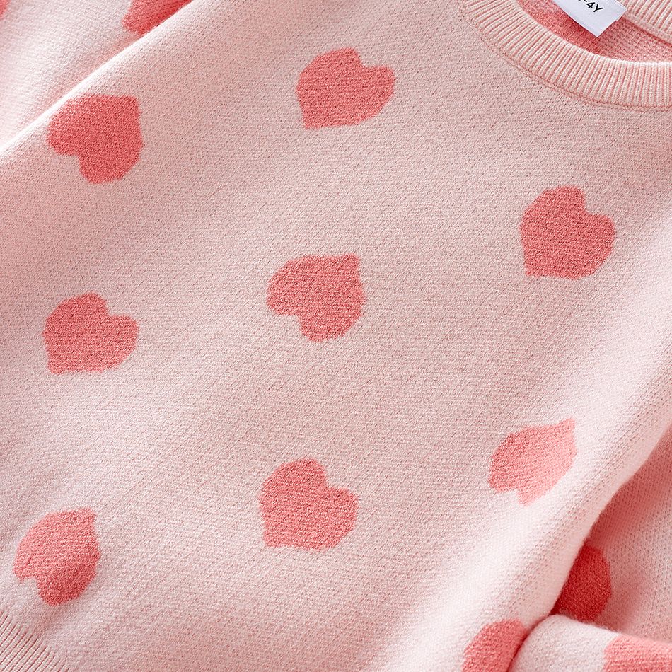 Toddler Girl Sweet Heart Pattern Pink Knit Sweater Pink big image 4