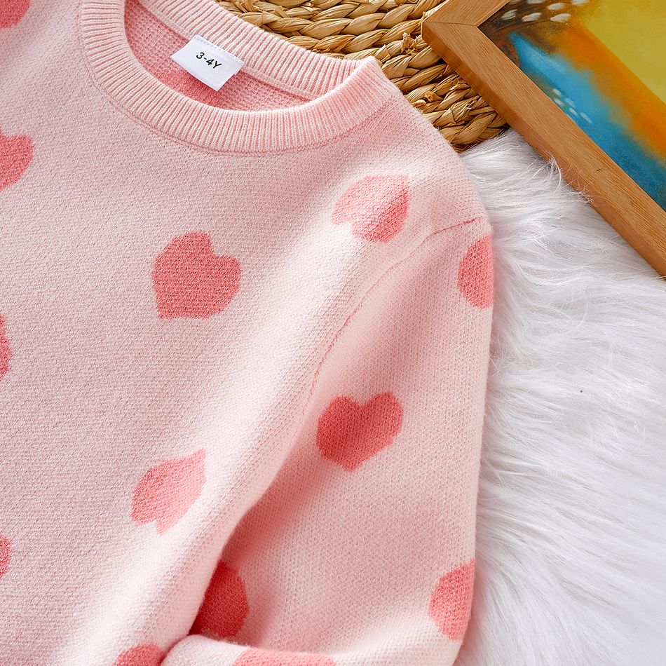 Toddler Girl Sweet Heart Pattern Pink Knit Sweater Pink big image 5