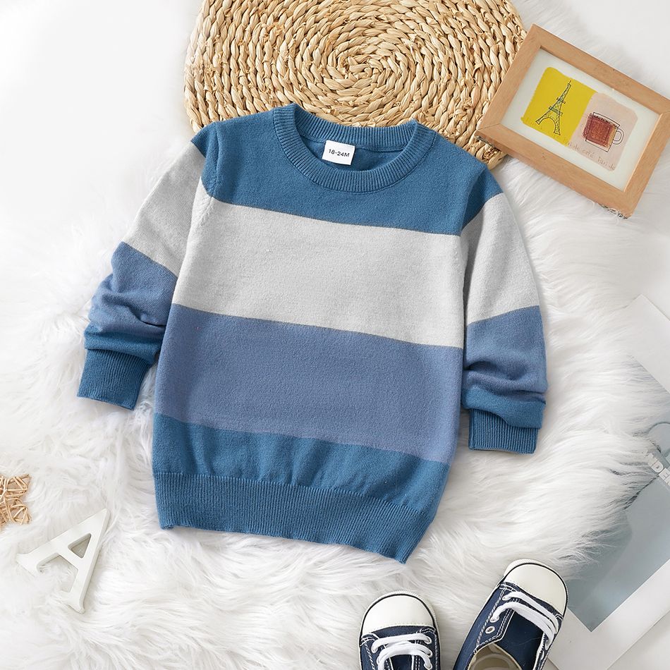 Toddler Boy Casual Stripe Colorblock Knit Sweater Blue big image 1