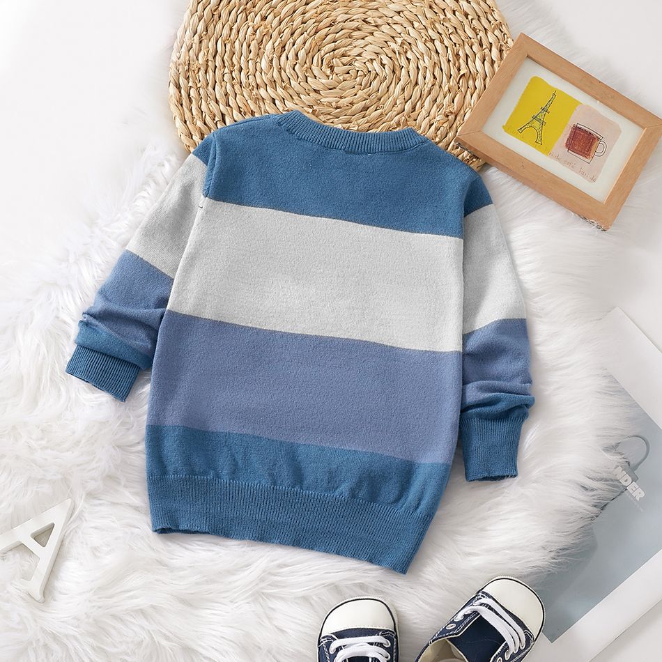 Toddler Boy Casual Stripe Colorblock Knit Sweater Blue