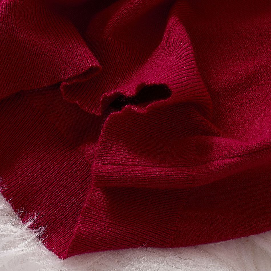 فستان منسوج أحمر طويل الأكمام بياقة مدورة للأطفال الصغار أحمر big image 10