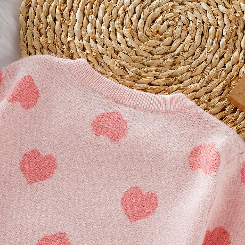 Baby Girl Allover Heart Pattern Pink Knitted Sweater Pink big image 7