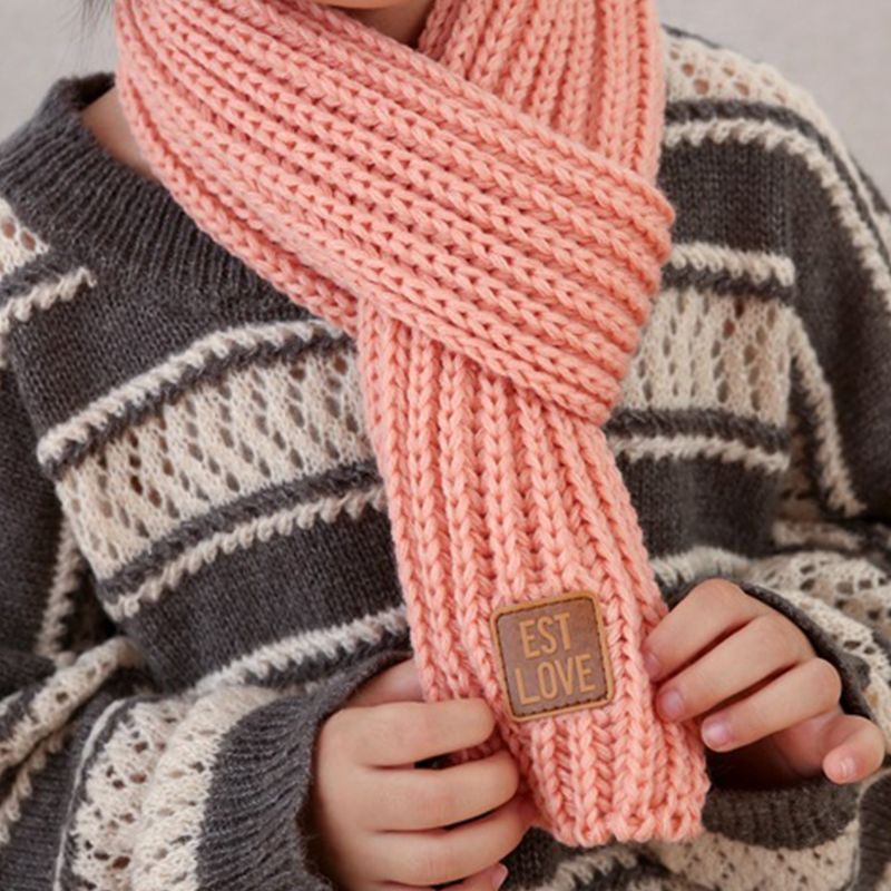 Kids Pure Color Warm Autumn and Winter Knitted Scarf Pink