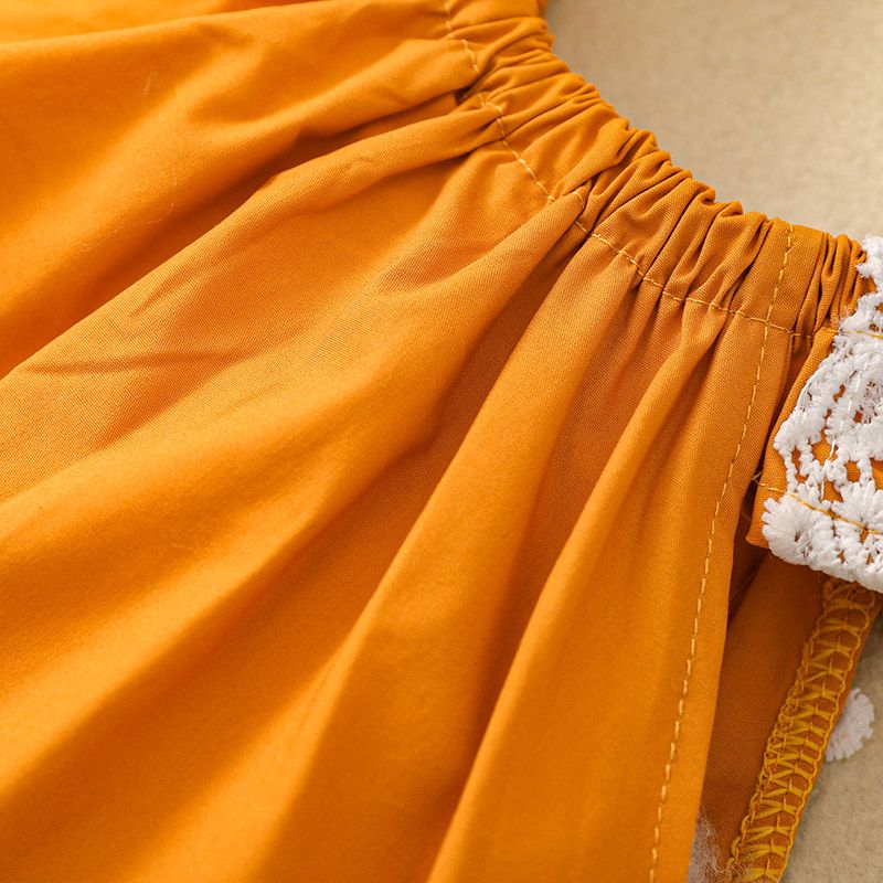 2pcs Baby Lace Splicing Sleeveless Cotton Tank Top and Shorts Set Orange big image 5