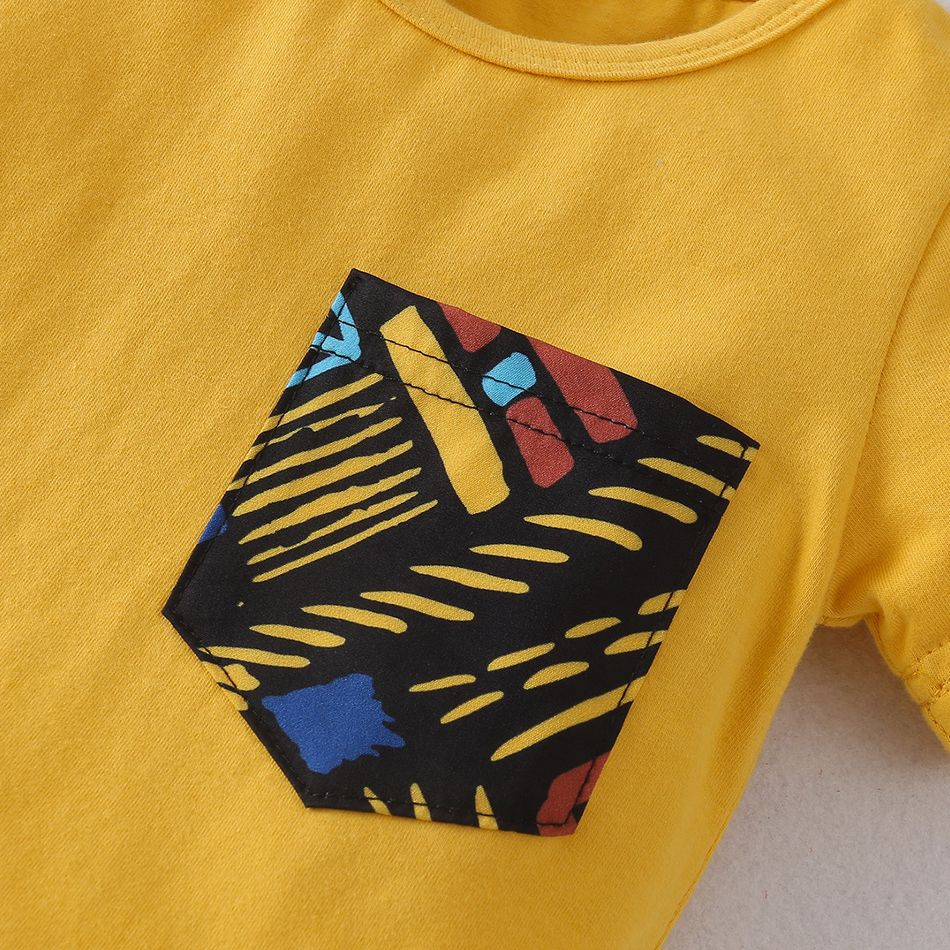 2pcs Baby Boy 95% Cotton Short-sleeve Geometric Print T-shirt and Shorts Set Yellow big image 3