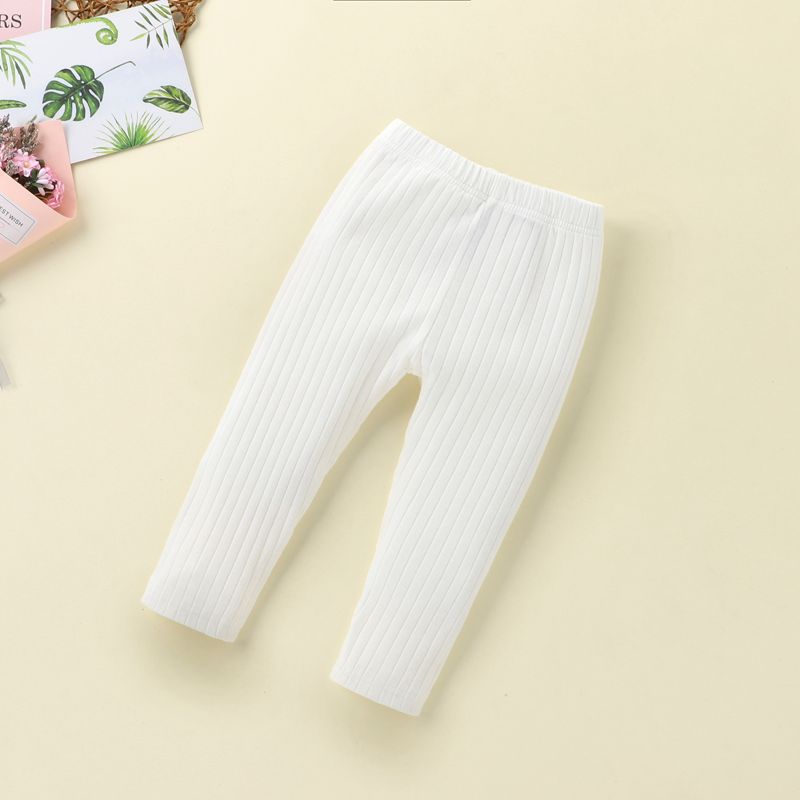 Baby Girl 95% Cotton Ribbed Solid Pants Leggings White
