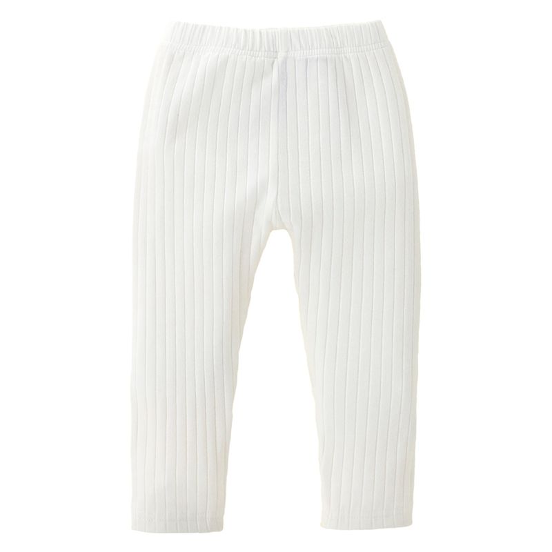 Baby Girl 95% Cotton Ribbed Solid Pants Leggings White big image 2