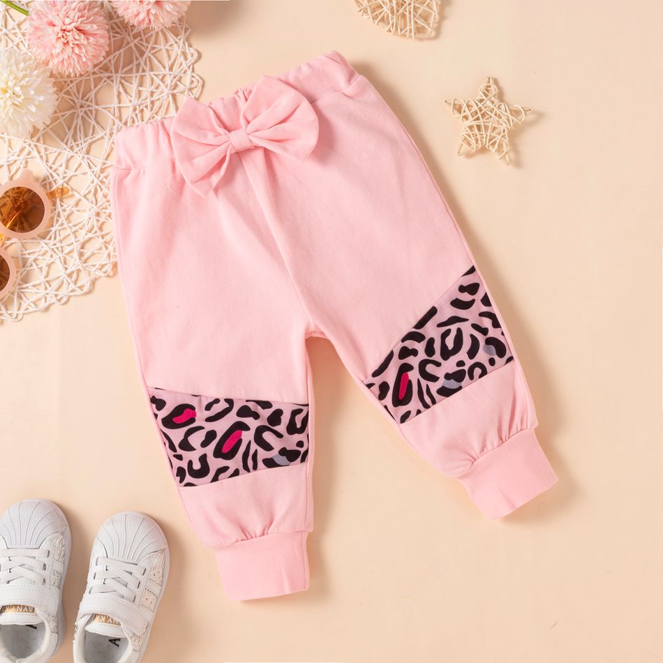 3pcs Baby Girl Letter Print Leopard Splice Long-sleeve T-shirt and Trousers Set Pink big image 4