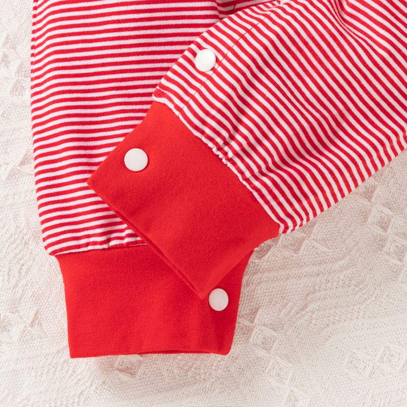 Christmas Deer Embroidered Red Striped Baby Boy/Girl Long-sleeve Cotton Jumpsuit Red big image 4