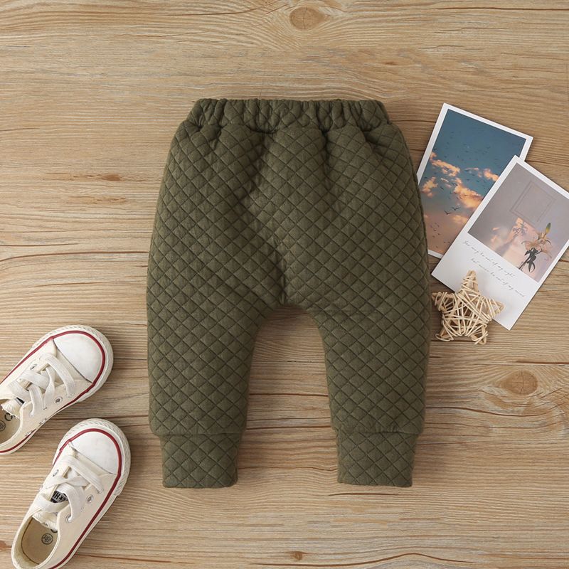2pcs Baby Boy/Girl Solid Thickened Quilted Long-sleeve Top and Trousers Set Army green big image 5