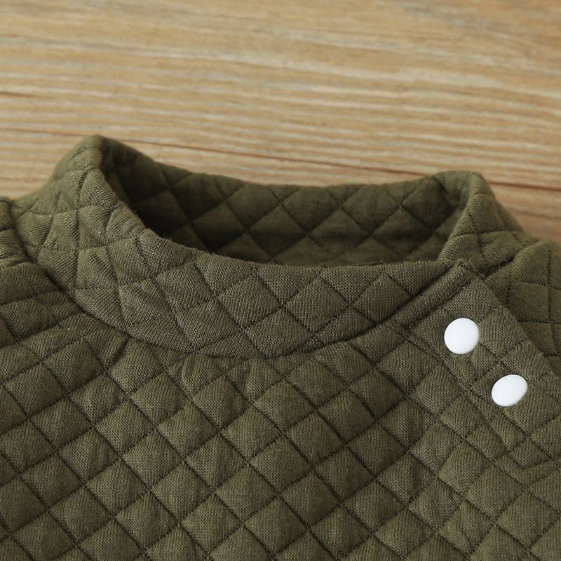 2pcs Baby Boy/Girl Solid Thickened Quilted Long-sleeve Top and Trousers Set Army green big image 3
