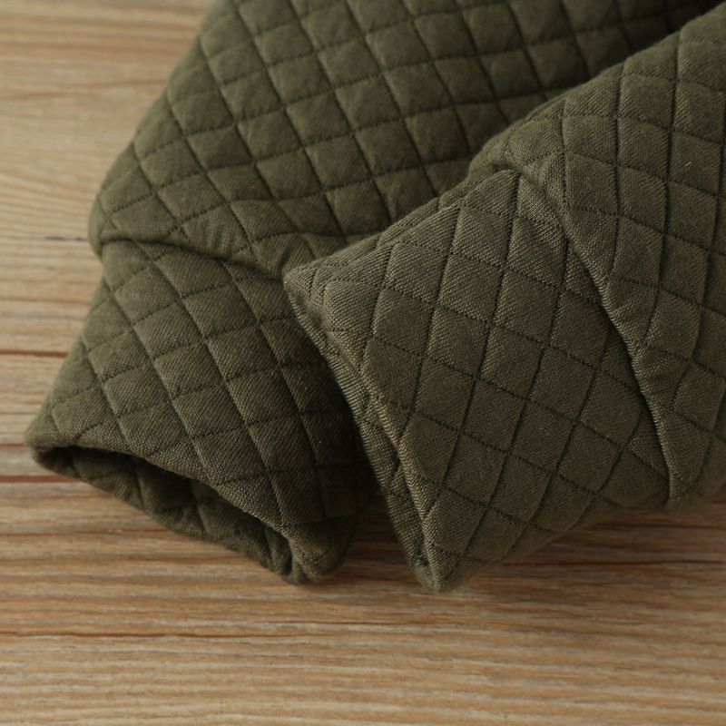2pcs Baby Boy/Girl Solid Thickened Quilted Long-sleeve Top and Trousers Set Army green big image 6