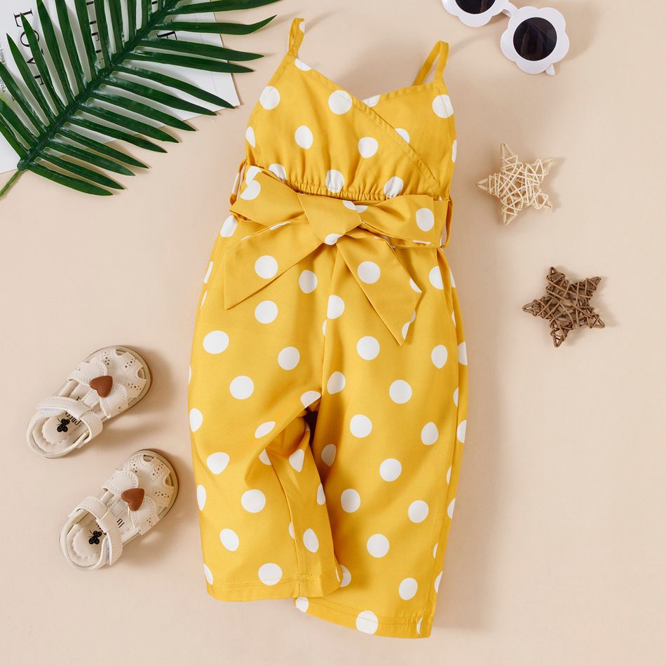 Baby Girl Polka Dots Yellow Belted Sleeveless Cami Jumpsuit Yellow big image 2