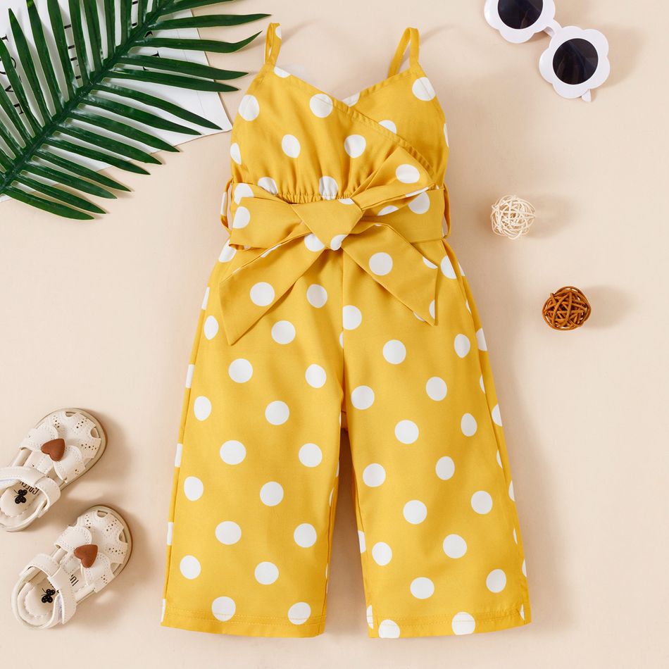 Baby Girl Polka Dots Yellow Belted Sleeveless Cami Jumpsuit Yellow big image 1